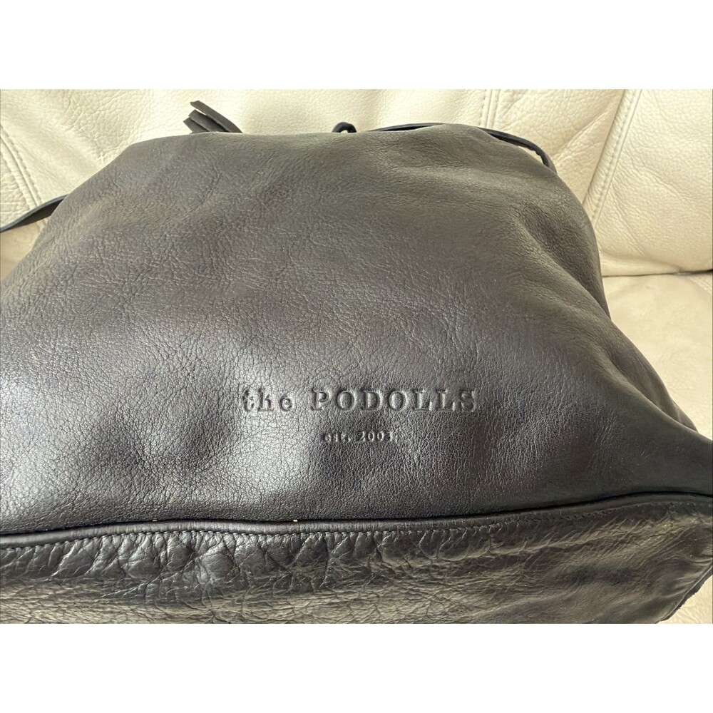 Leather Bucket Bag Handcrafted in USA Black The Podolls Drawstring Hobo Western - Picture 7 of 16